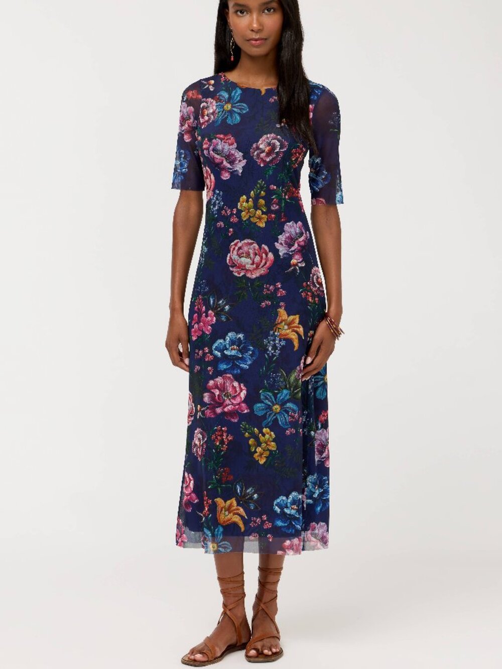 JOHNNY WAS Ollie printed Astrid size Petite Medium mesh 45" midi dress NWT
